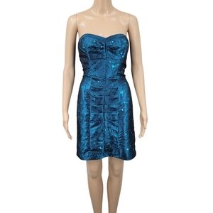 Zum Zum Y2K Blue Strapless Mini Sequin Dress Ruched Party Prom Homecoming